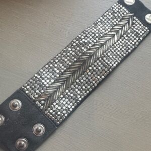 Embellished Black Snap Cuff Bracelet with Silver Accents